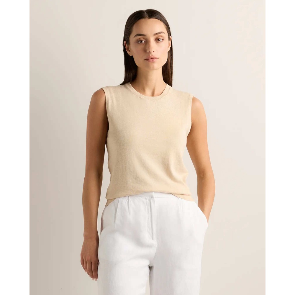 Quince Women Heather Oatmeal Lightweight Cotton Cashmere Sweater Shell S